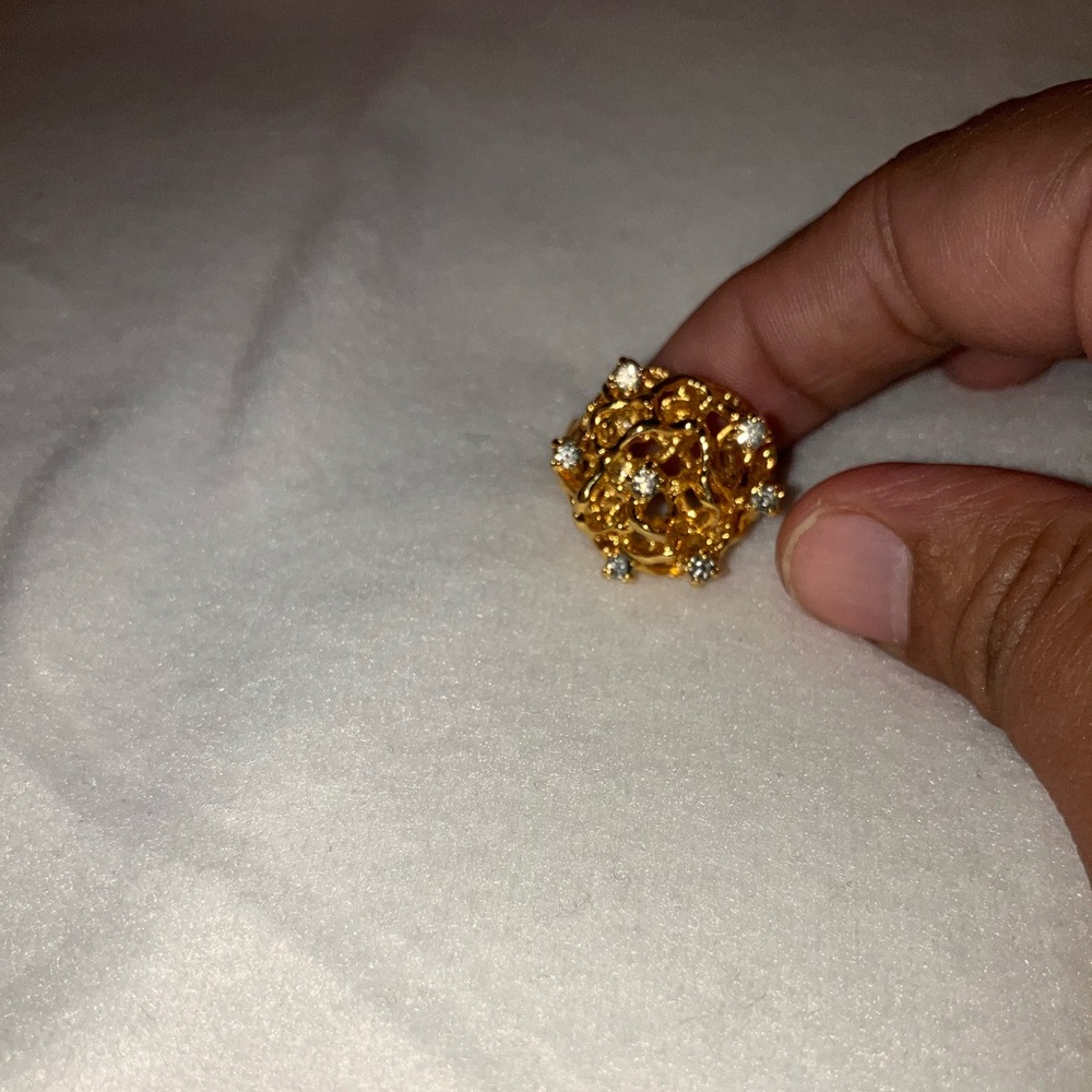 Vintage Gold Plated Rose Adjustable Ring with Crystals